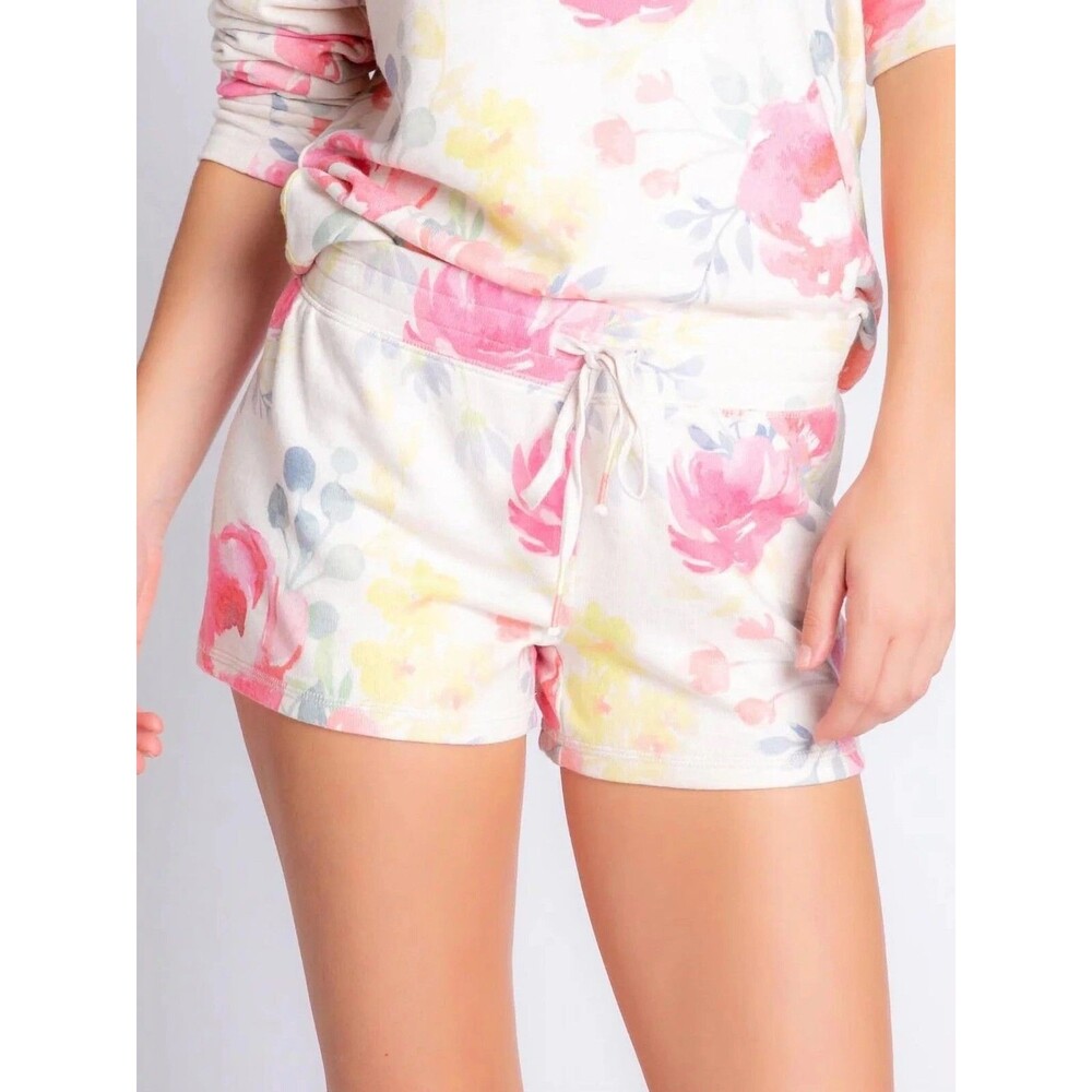 PJ Salvage Women  S Happy Blooms Floral Shorts,Oatmeal, Drawstring  Sleepwear